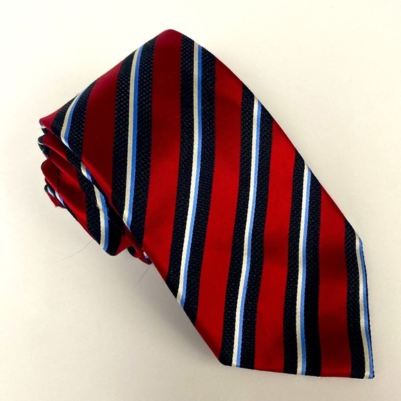 COUNTESS MARA Vintage 90's British Regimental Men's Red White Blue Necktie Tie - Picture 6 of 11